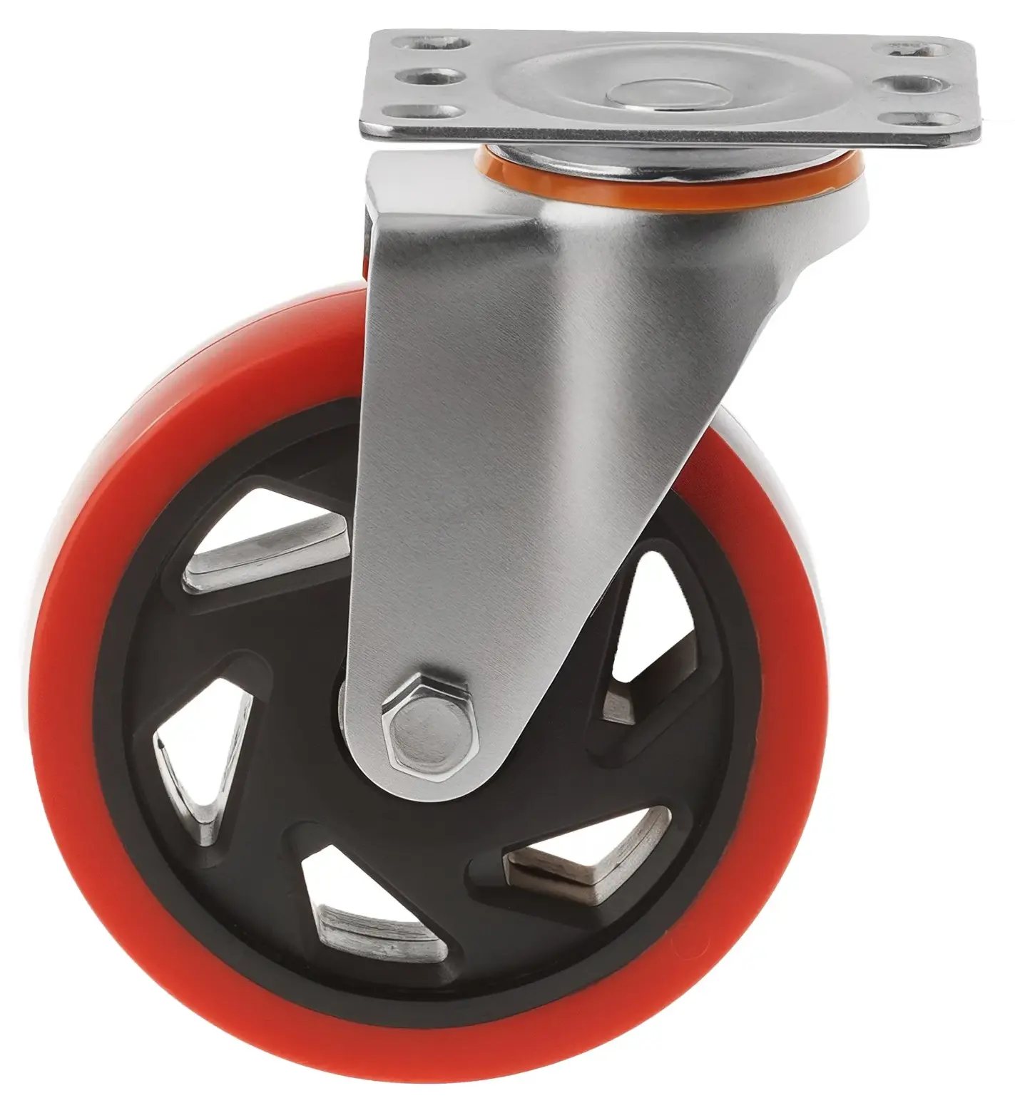 330125S - Полипропиленовое красное колесо 125 мм (поворотн.площ, двойной шарикоподш.)